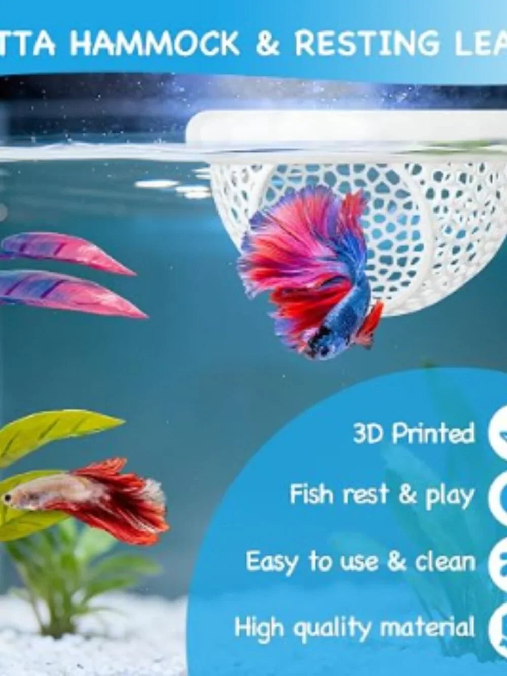 3-in-1 Floating Betta Hammock Cave & Betta Leaf Pad with Shrimp Feeder
